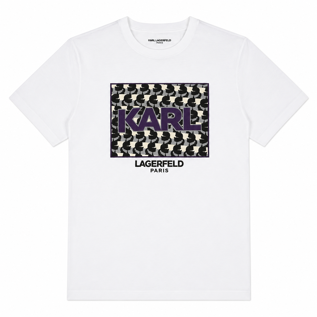 Polera Karl Lagerfeld Polera Blanca Con Logotipo Monograma Y Letras Moradas - Imagen 1
