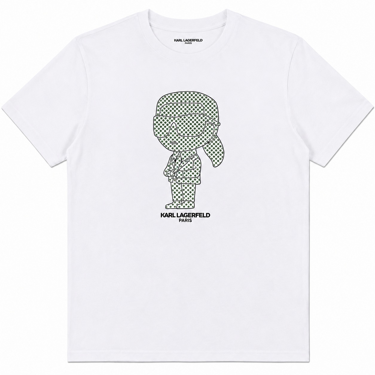 Polera Karl Lagerfeld Polera Blanca Con Personaje Frontal De Lunares Verde - Imagen 1