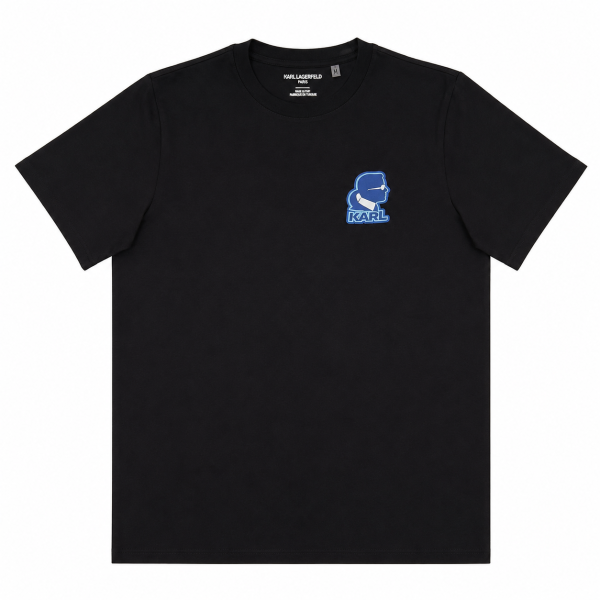 Polera Negra Logo Costado Del Pecho Azul Engomado