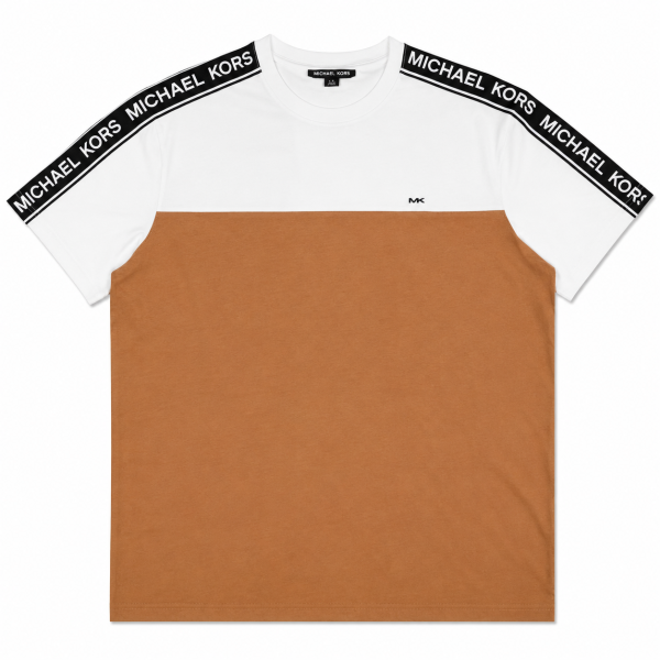 Polera Cafe Con Blanco Y Logo Con Logo En Mangas