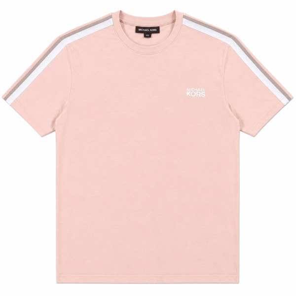 Polera Rosada Con Franja En Mangas Y Logo Engomado