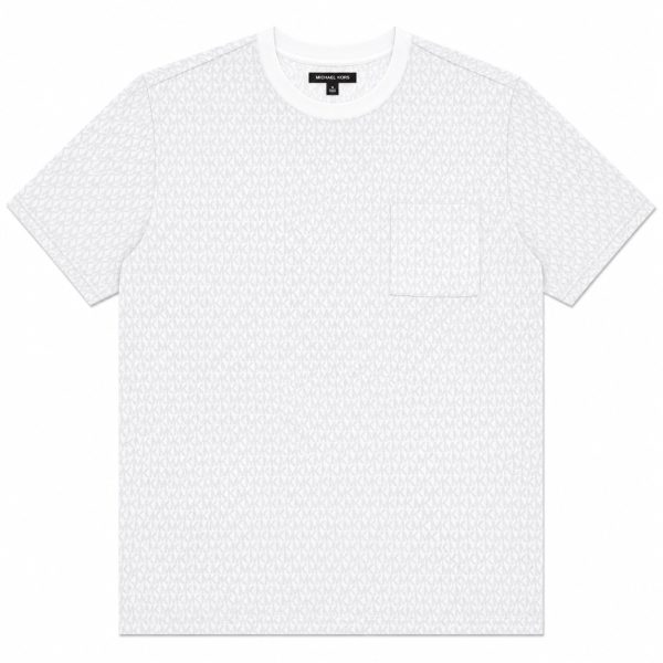 Polera Blanca Monograma Gris Con Bolsillo Lateral