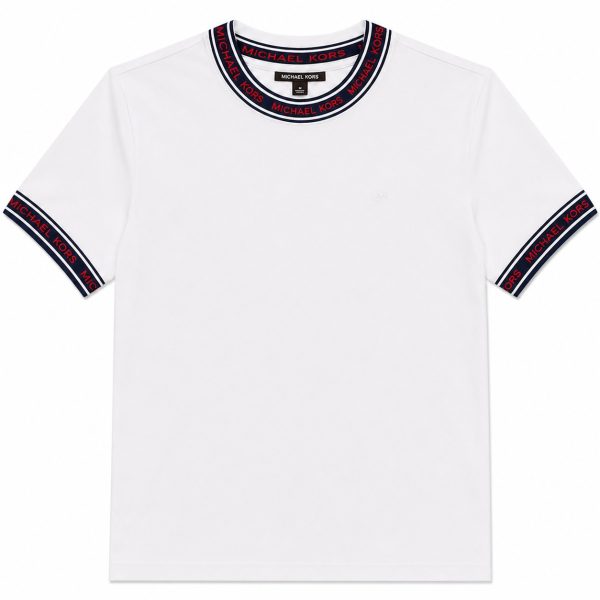 Polera Blanca Con Detalles En Cuello Y Mangas Rojo - Azul