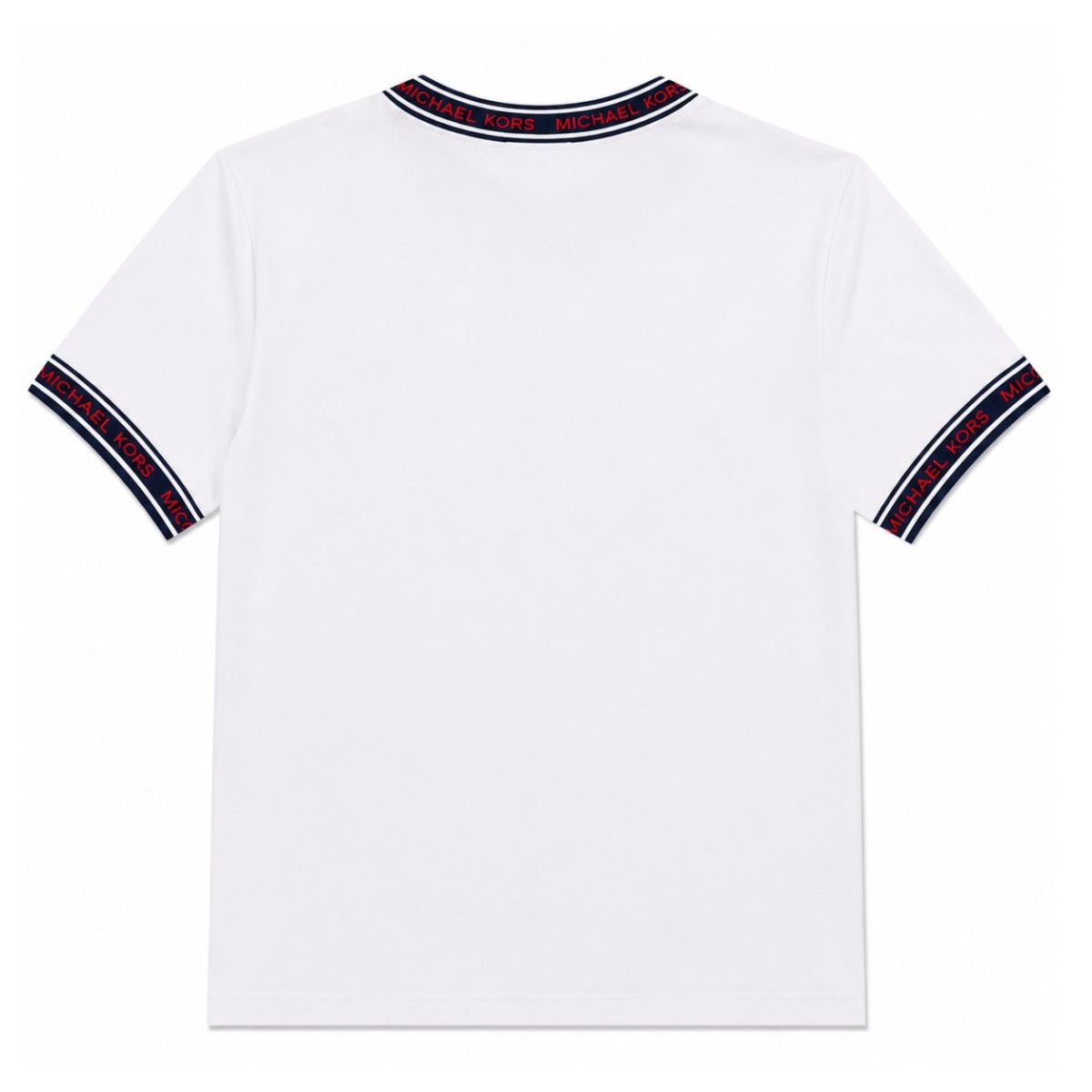 Polera Blanca Con Detalles En Cuello Y Mangas Rojo - Azul - Imagen 2