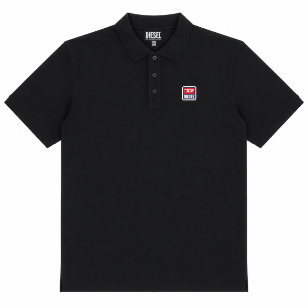 Polera Negra Cuello Pique Con Logo En Rojo