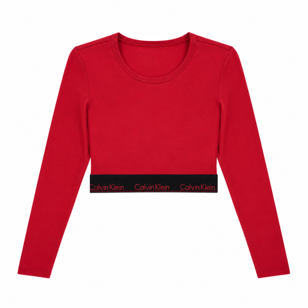 Polera Manga Larga Roja Con Logo En Pretina Negra