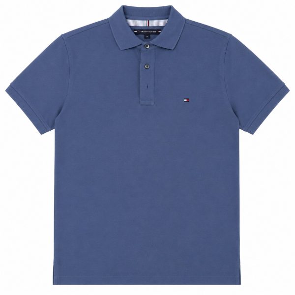 Polera Azul Jaspeado Con Cuello Y Botones