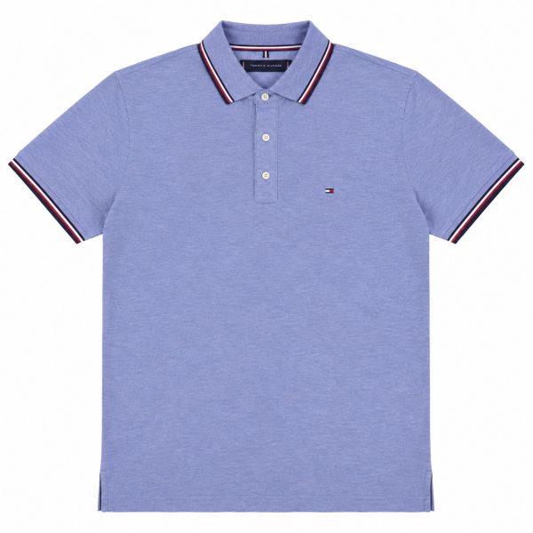 Polera Celeste Jaspeado Con Cuello Y Botones