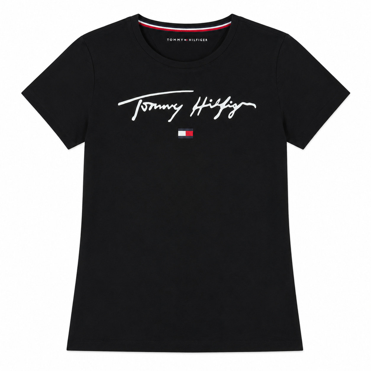 Polera Tommy Hilfiger Negra Letras Blancas Polera Negra Con Letras Blancas - Imagen 1
