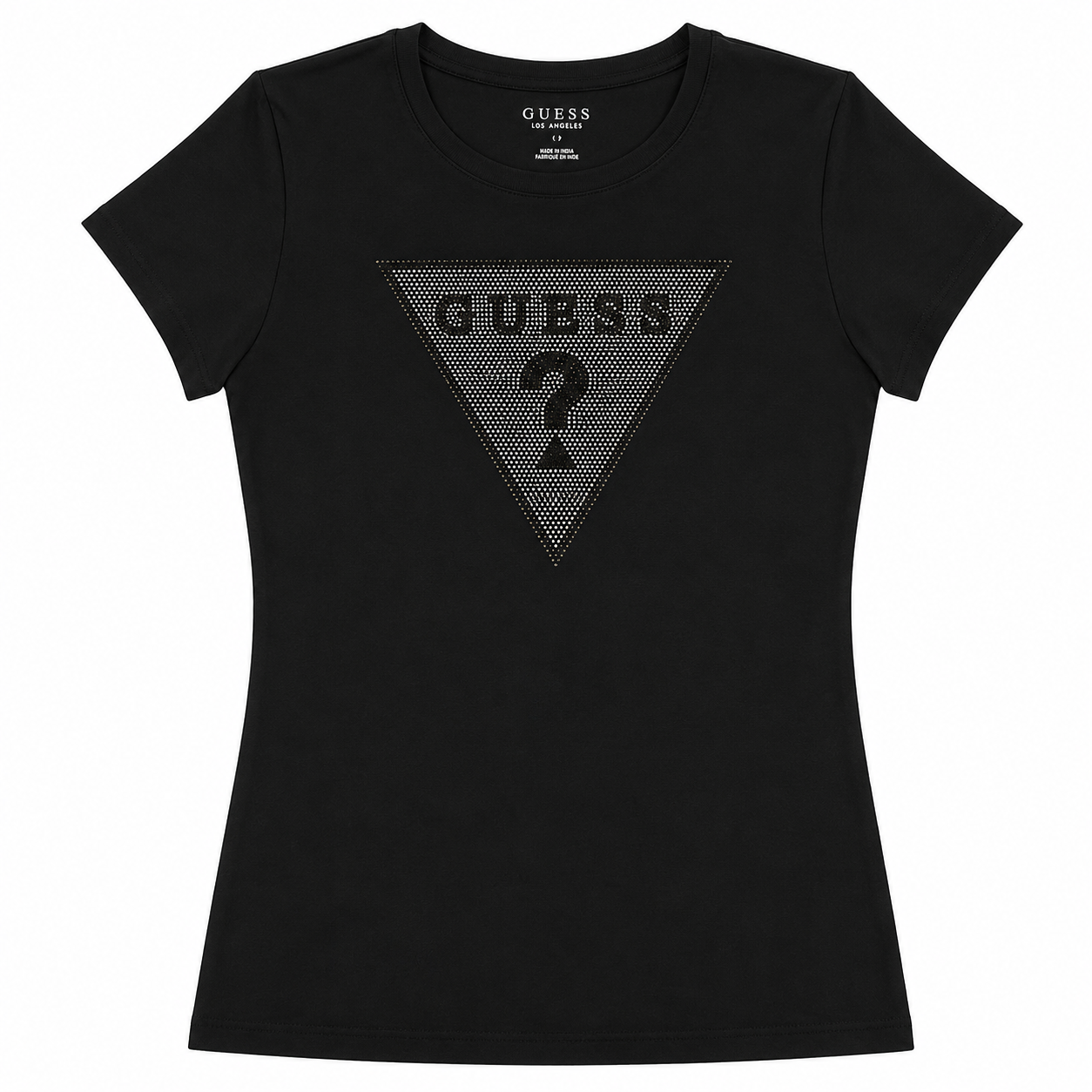 Polera guess negra con triangulo con brillos Polera Negra Con Logo De Triangulo Con Brillos - Imagen 1