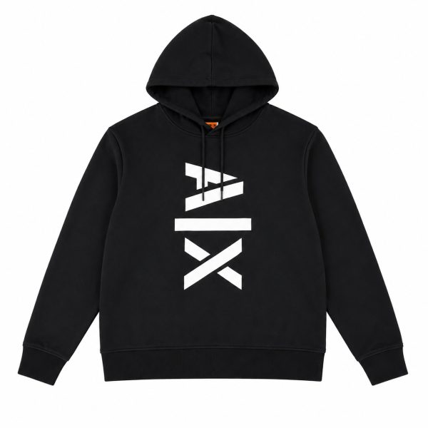 Polerón Negro Con Logo Frontal Blanco Y Capucha