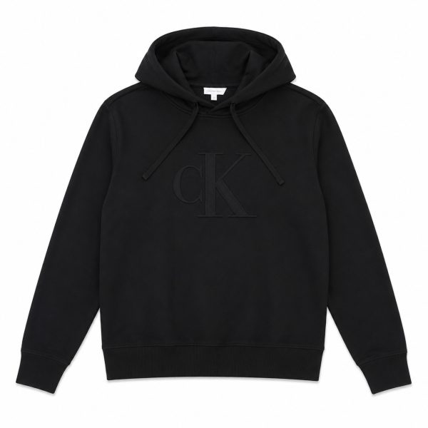 Polerón Negro Con Capucha Y Logo Frontal