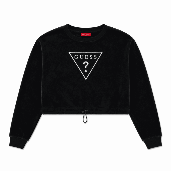 Polerón Negro Cropped Ajustable Con Logo Frontal Blanco