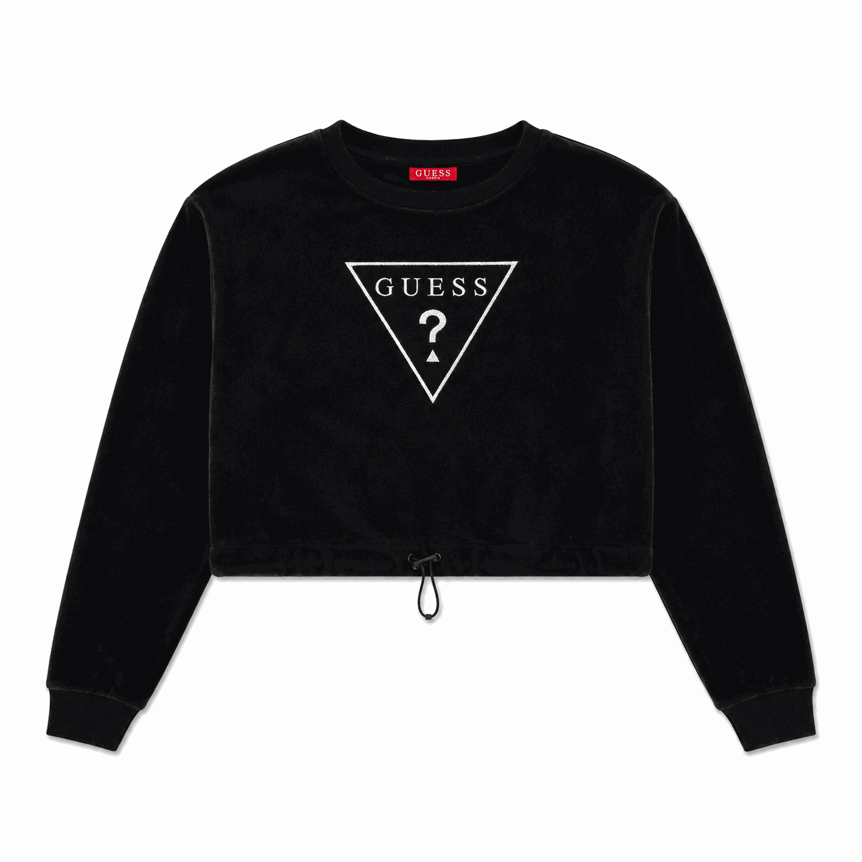 Poleron Crop Guess Polerón Negro Cropped Ajustable Con Logo Frontal Blanco - Imagen 1