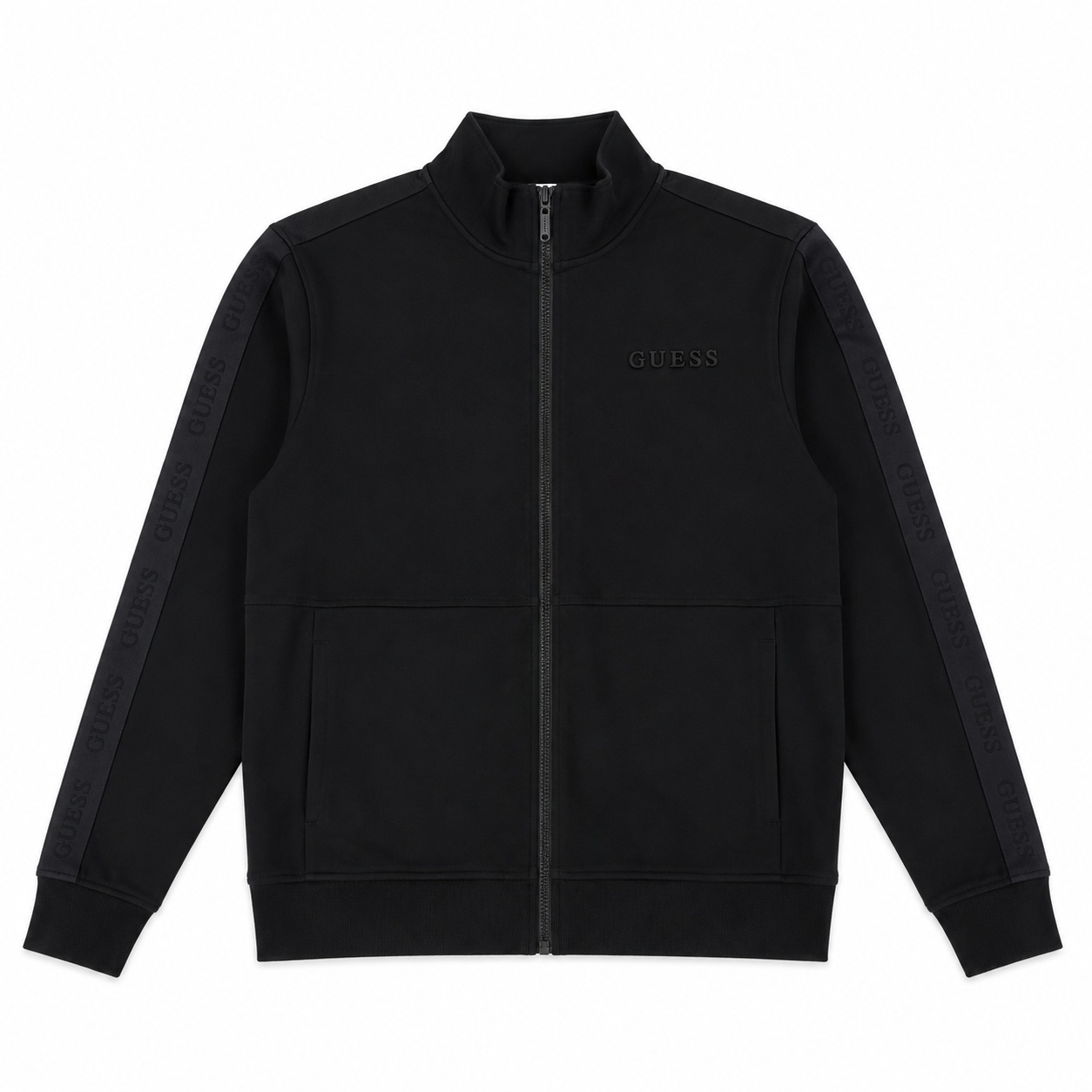 Poleron Guess Negro Polerón Negro De Cuello Alto Con Cierre Frontal - Imagen 1