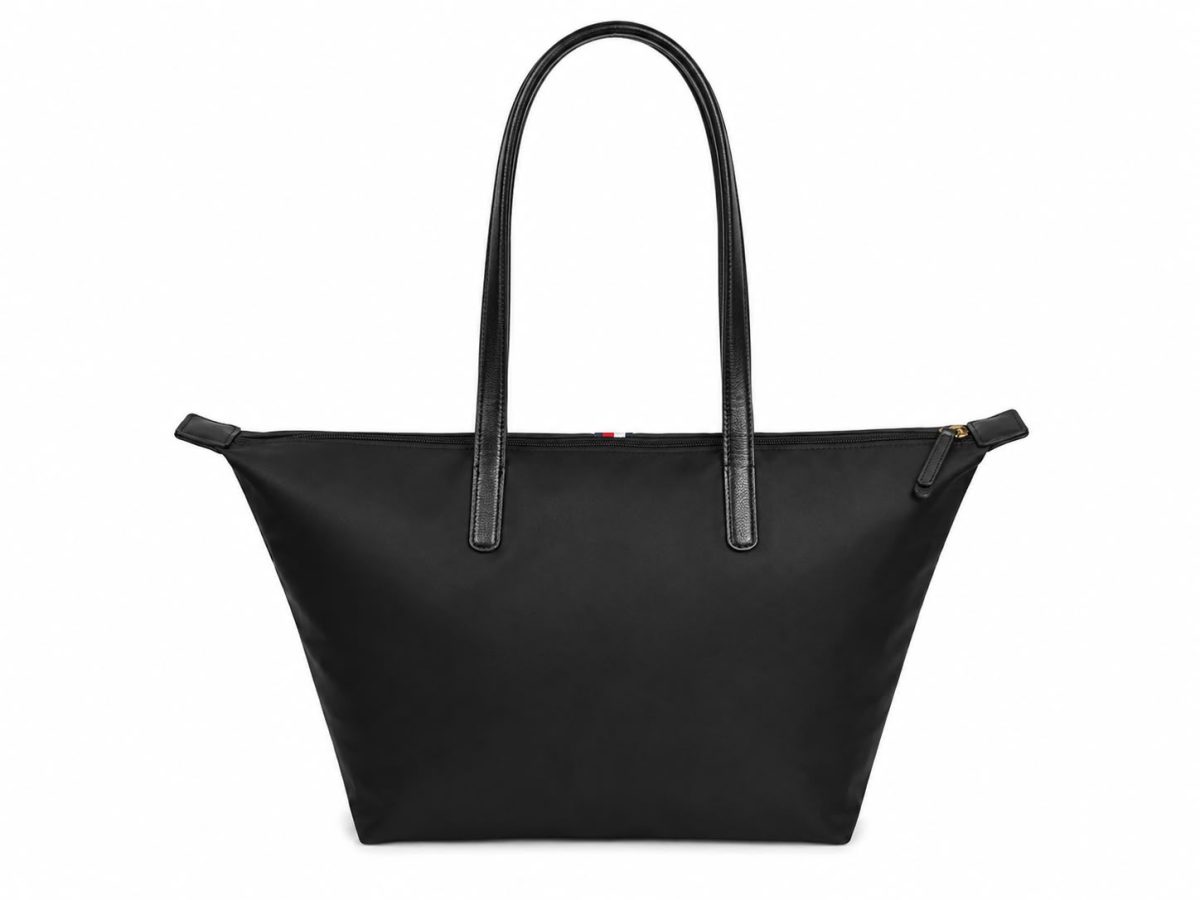 Totebag Clásico Negro Detalle de Franja Tricolor - Imagen 3