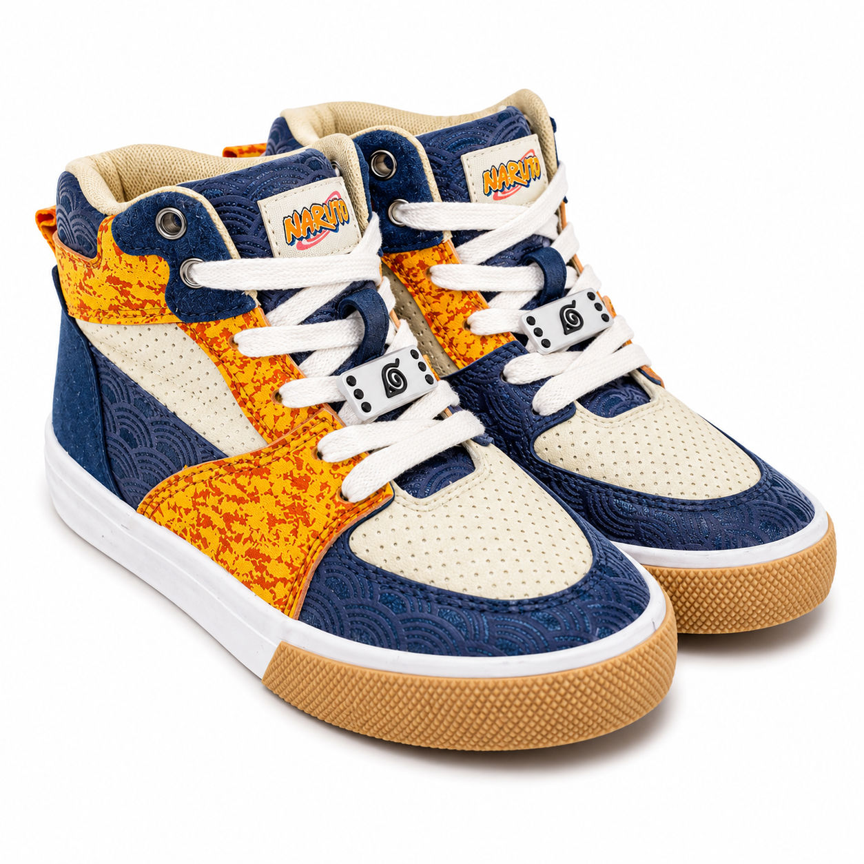 Zapatilla De Naruto Amarilla-Azul Zapatilla Blanca Animada Con Detalles En Amarillo-Naranjo-Azul De Media Caña - Imagen 1