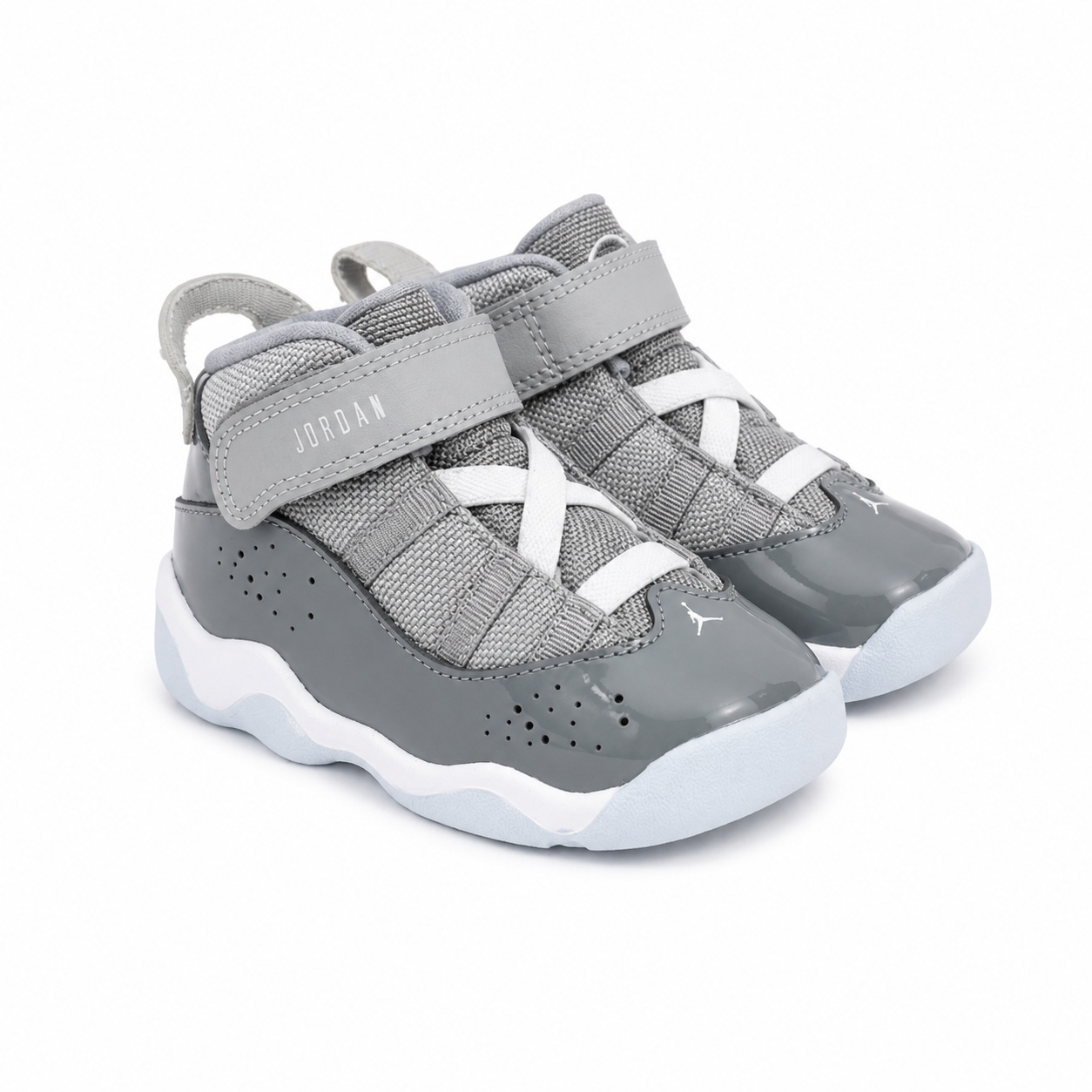Zapatilla Jordan 6 Ring (TD) Talla 23.5 Zapatilla Deportiva Gris Con Detalles En Charol De Media Caña - Imagen 1