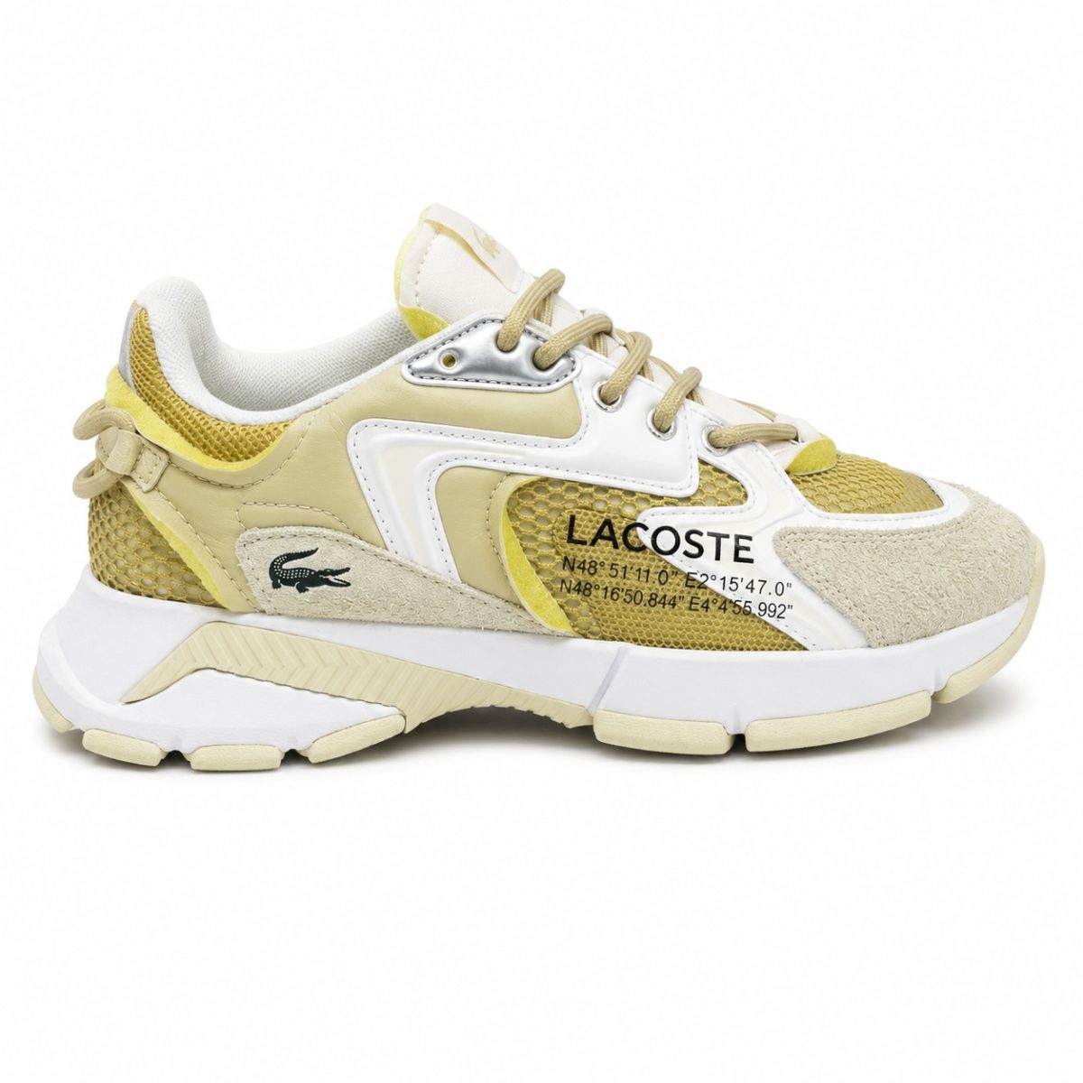 Zapatilla Deportiva Crema Con Detalles Blancos y Amarillos - Imagen 3