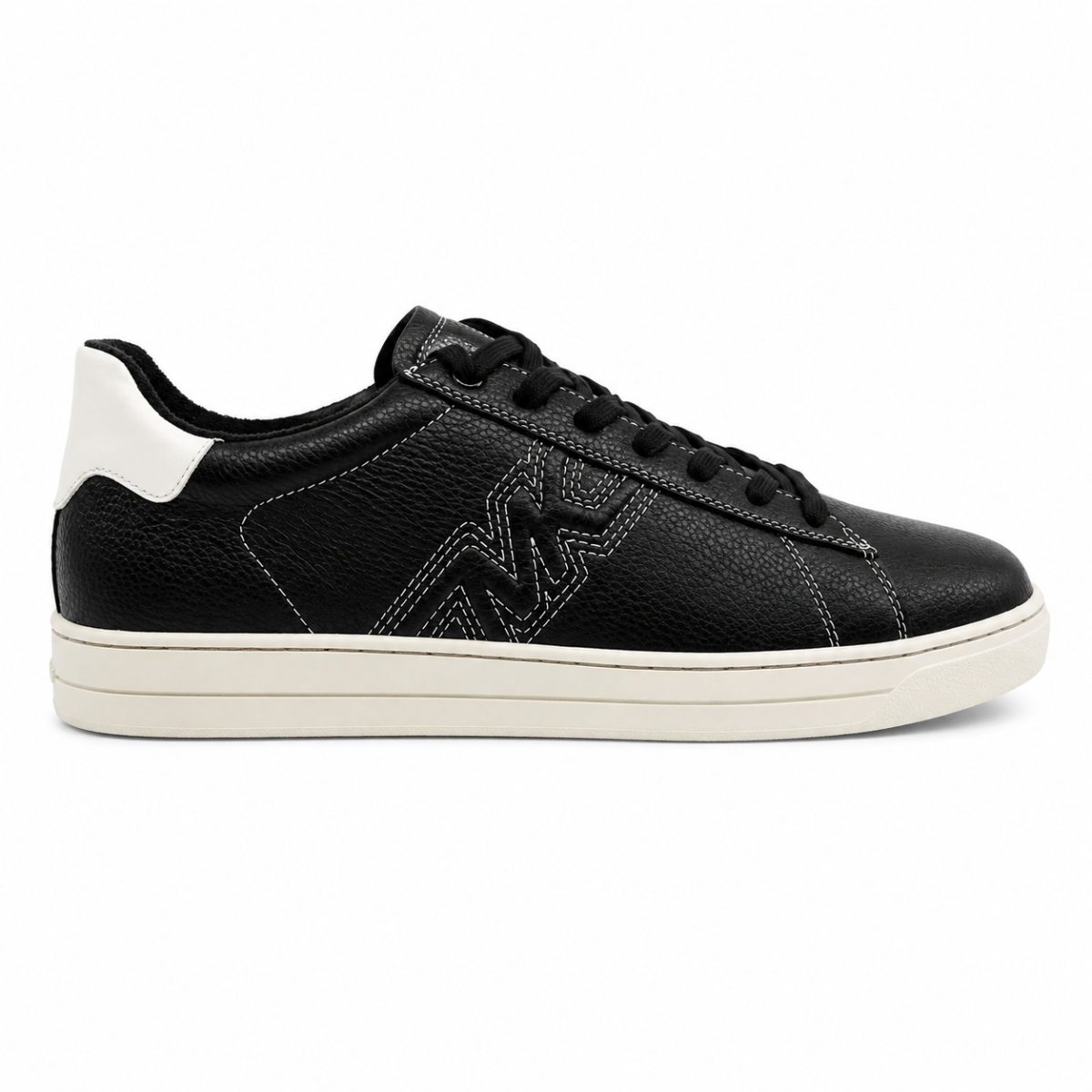 Zapatilla Casual Negra Con Bordado Blanco Lateral Y Suela Color Crema - Imagen 3