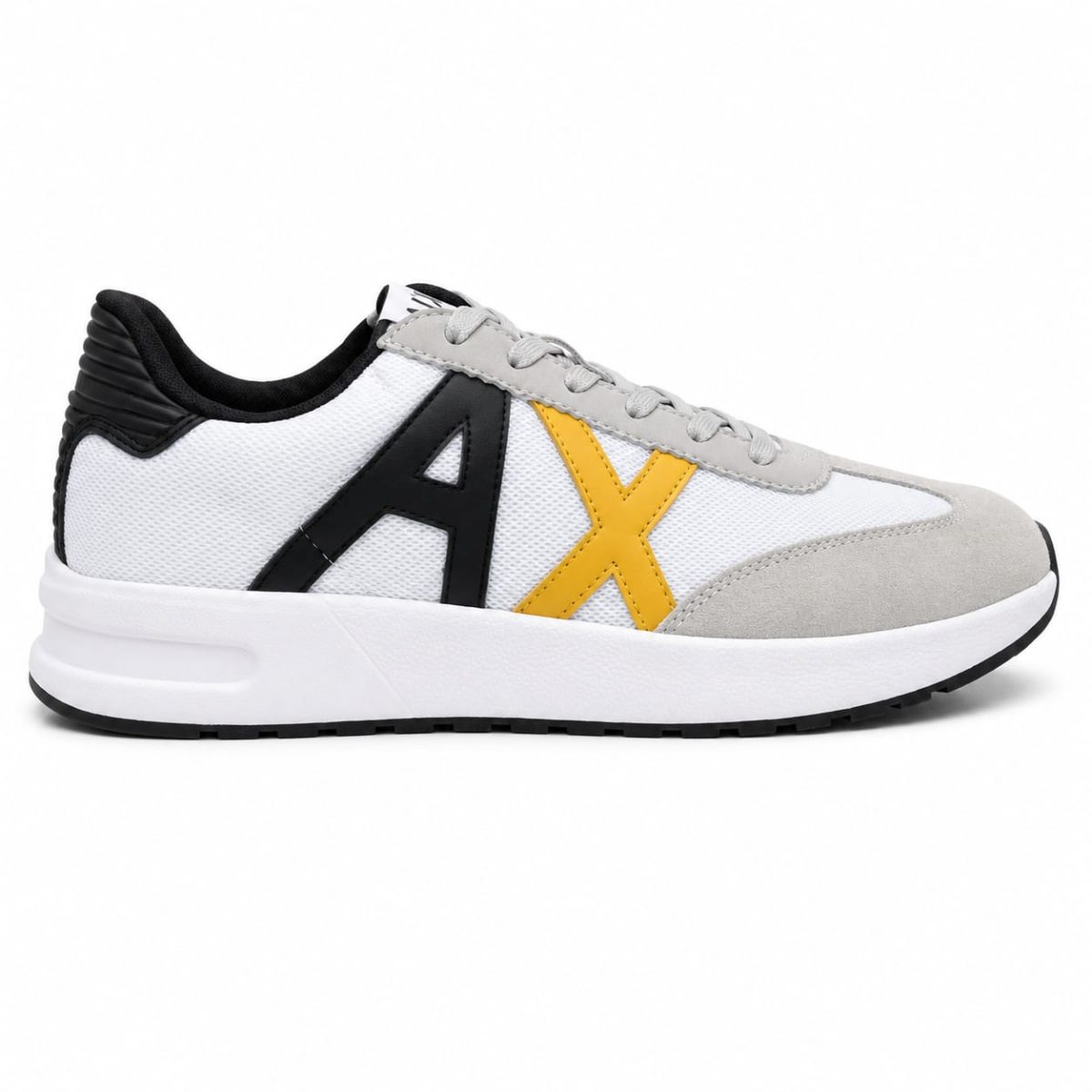 Zapatilla Deportiva Blanca Con Detalles Gris-Amarillo-Negro - Imagen 5