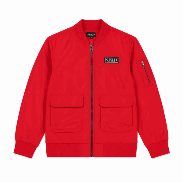 Chaqueta Bomber Roja Con Detalles Negros