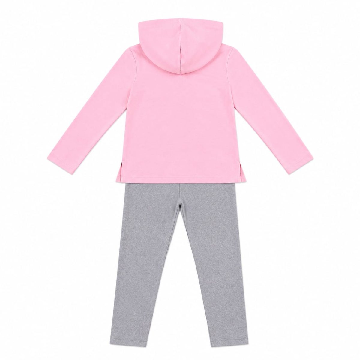 Conjunto Deportivo Poleron Con Capucha Delgado Rosado Y Calza Gris - Imagen 2