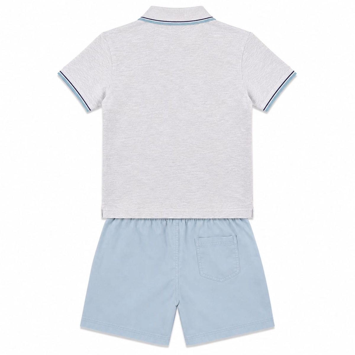 Conjunto Polera Con Cuello Gris Y Short Celeste - Imagen 2