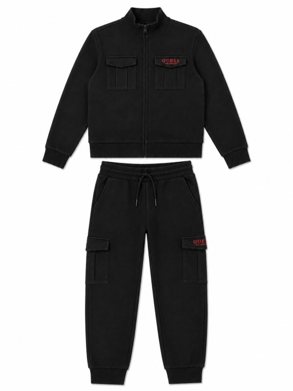 Conjunto Polerón Tipo Chaqueta Y Buzo Negro Con Detalles Rojos