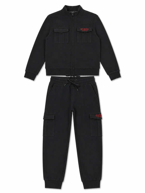 Conjunto Polerón Tipo Chaqueta Y Buzo Negro Con Detalles Rojos
