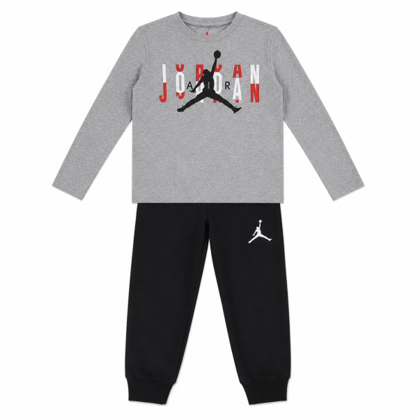 Conjunto Polera Manga Larga Gris Y Buzo Negro