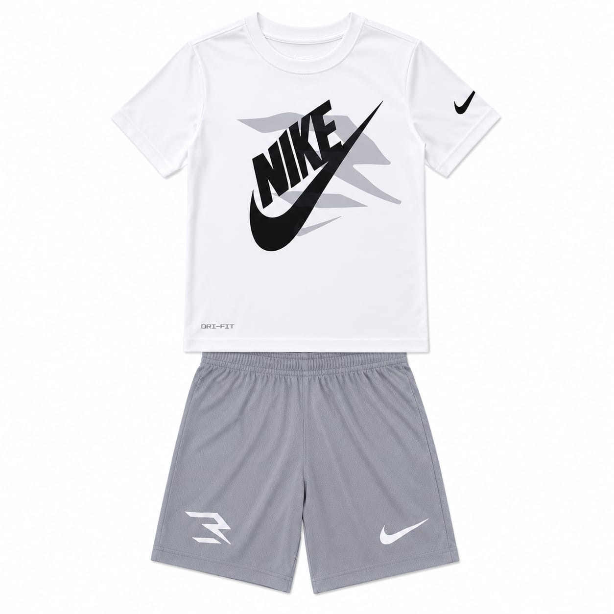 Conjunto Nike Conjunto Polera Blanca Con Logo Central Y Short Gris - Imagen 1