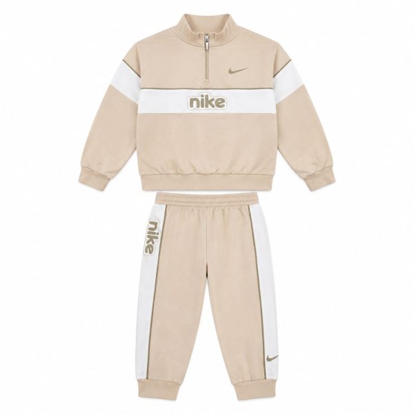 Conjunto Beige Con Blanco Polerón Con Cierre Y Jogger