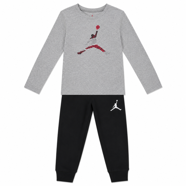 Conjunto Polera Manga Larga Gris Y Buzo Negro