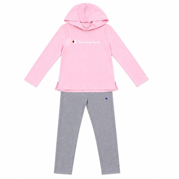Conjunto Deportivo Poleron Con Capucha Delgado Rosado Y Calza Gris