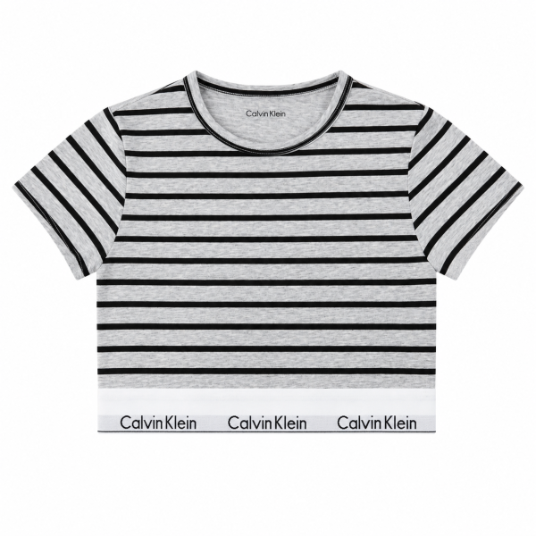 Croptop Gris Gaspeado Con Rayas Horizontales Negras