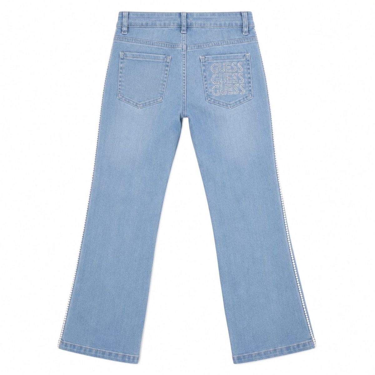 Jeans Con Tiras De Perlas A Los Costados Y Brillos En Bolsillo Trasero - Imagen 2