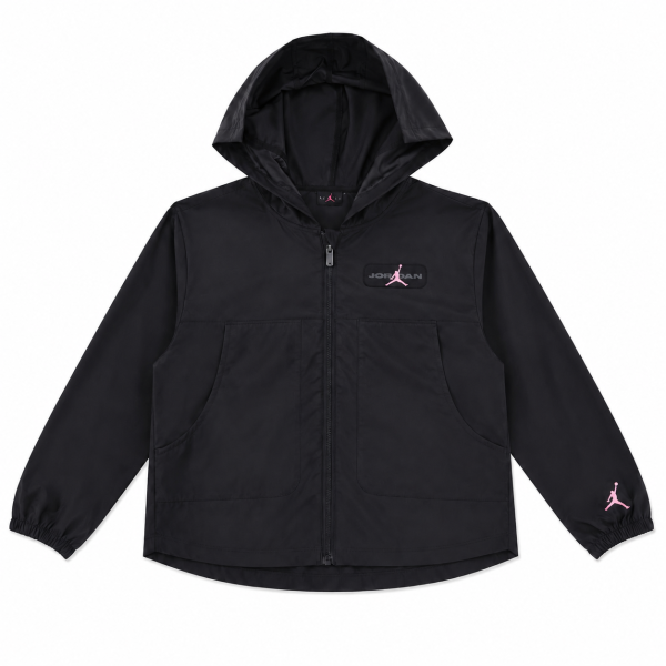 Parka Cortaviento Negra Con Logo Jumpman Rosado