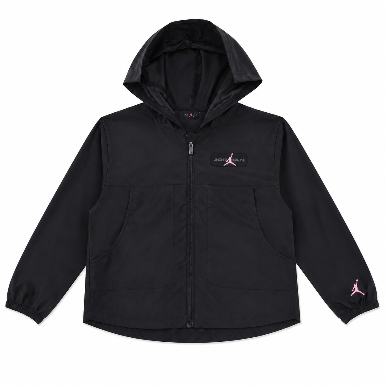 PARKA JORDAN NEGRA ROSADO Parka Cortaviento Negra Con Logo Jumpman Rosado - Imagen 1