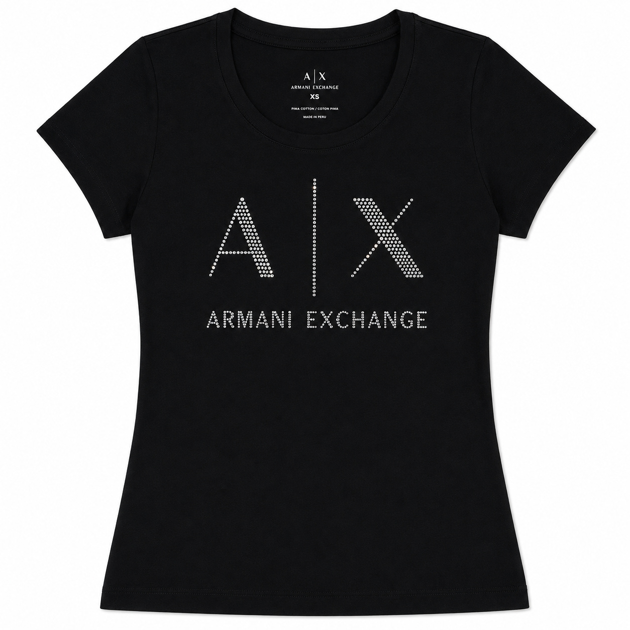 Polera Armani Exchange de Brillos Polera Negra Con Logo De Strass - Imagen 1