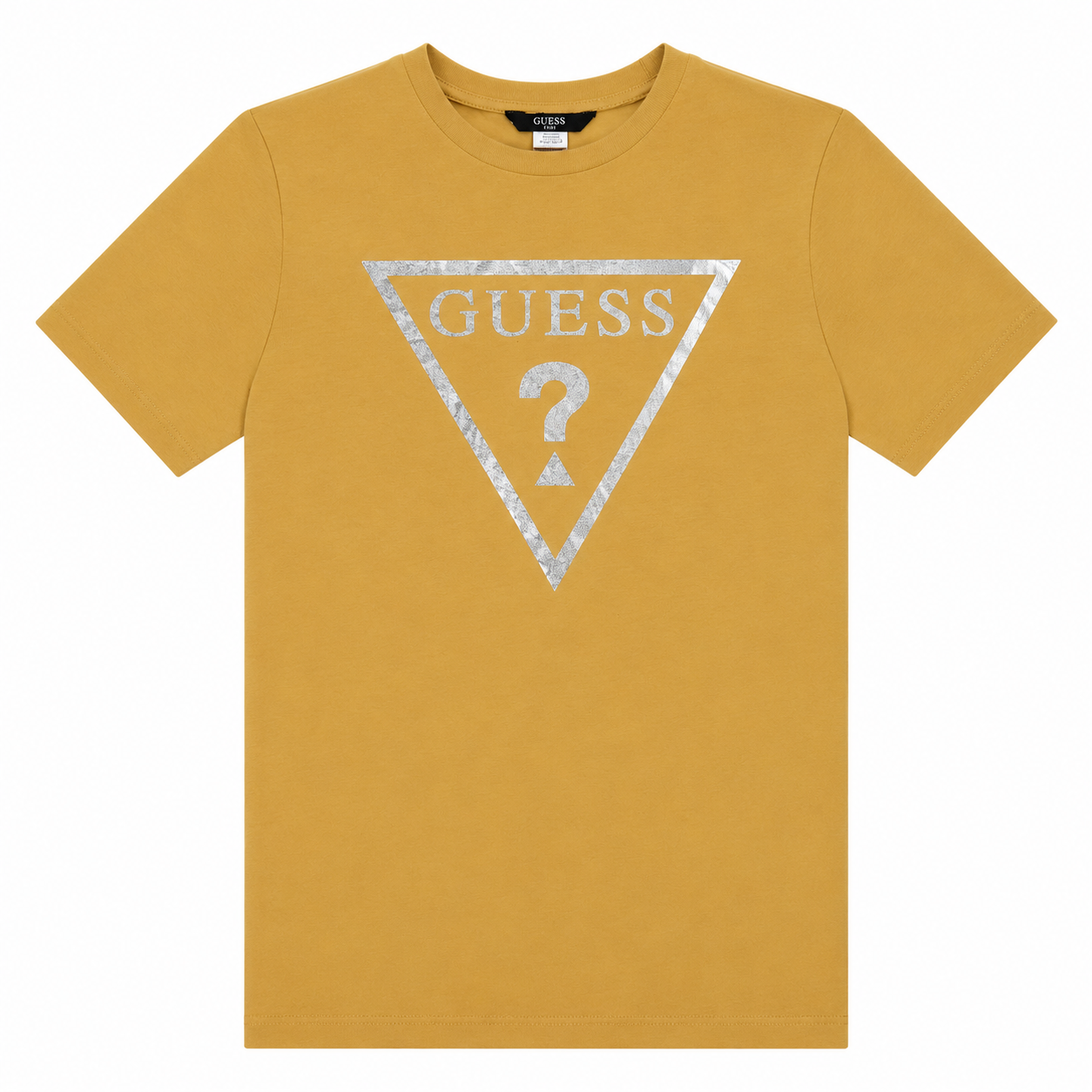 Polera Beige Guess con triangulo Polera Tono Mostaza Con Logo En Triangulo Metalizado - Imagen 1