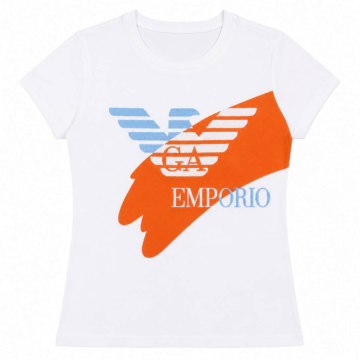 Polera EA Con logo naranja Polera Blanca Con Logo De Aguila En Naranja Y Celeste - Imagen 1