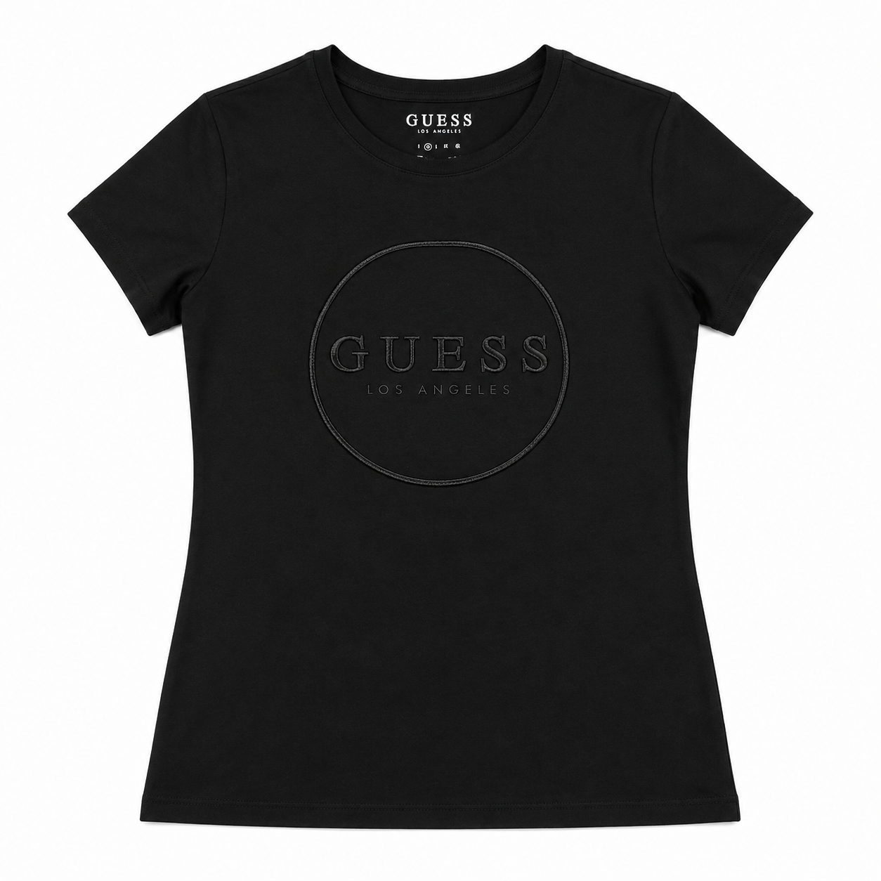 Polera GUESS negra completa con cinculo negro Polera Negra Con Logo En Circulo Negro - Imagen 1