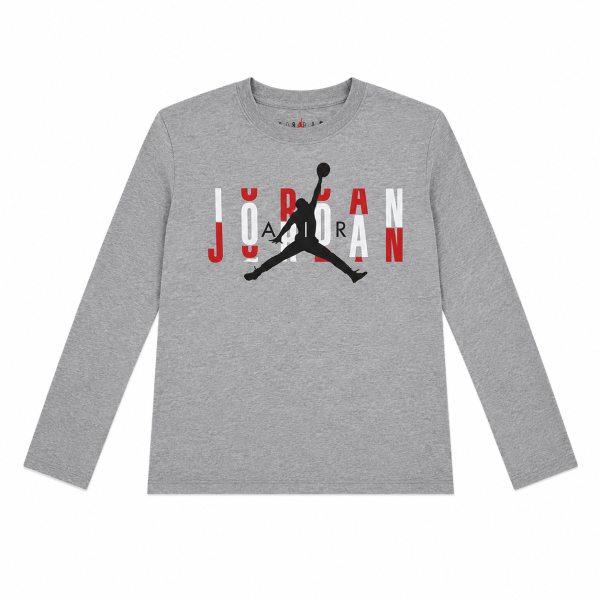 Polera Manga Larga Gris Con Estampado Frontal