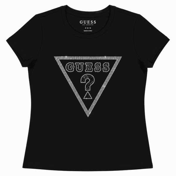 Polera Negra Con Logo Central De Brillos Y Encaje
