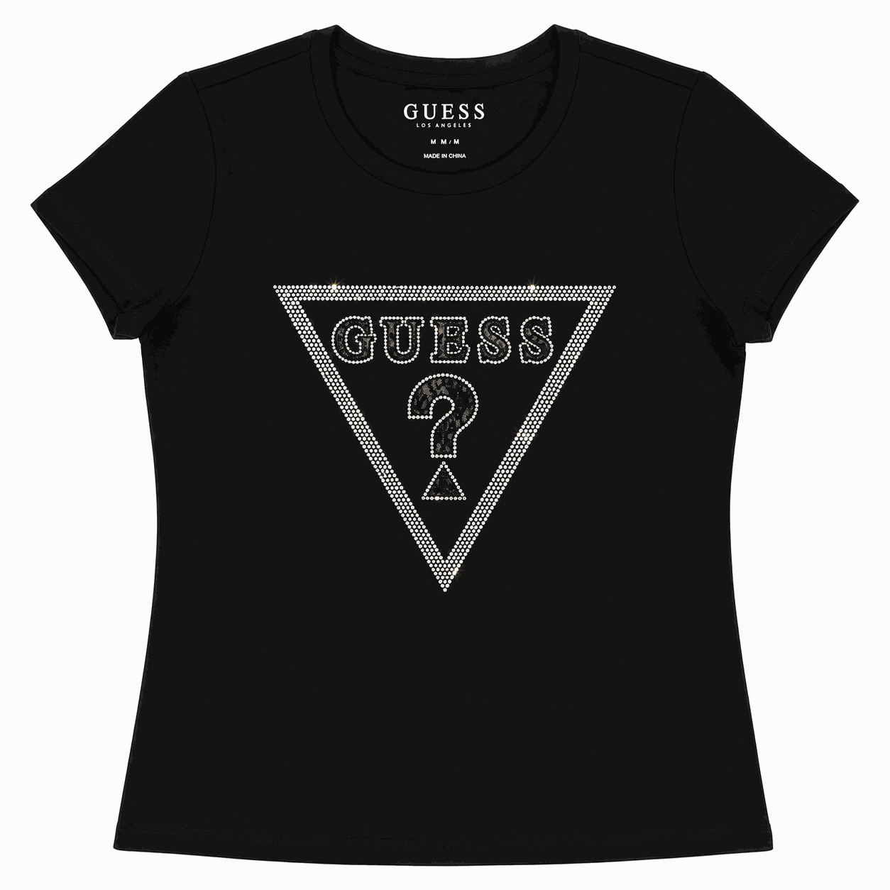 Polera Gues Negra Con Brillos Polera Negra Con Logo Central De Brillos Y Encaje - Imagen 1