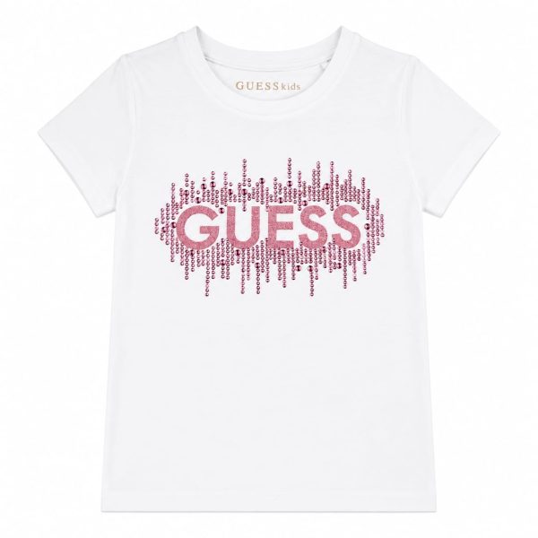Polera Blanca Con Logo Frontal De Lentejuelas