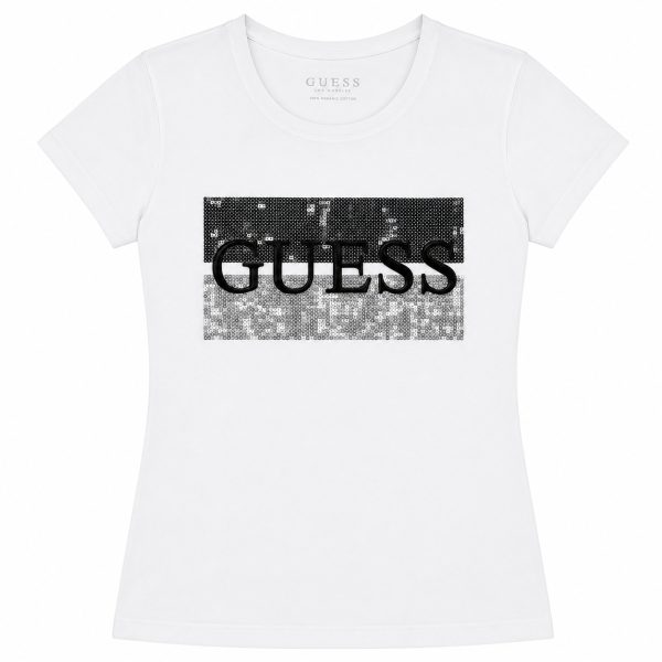 Polera Blanca Con Logo Central De Lentejuelas