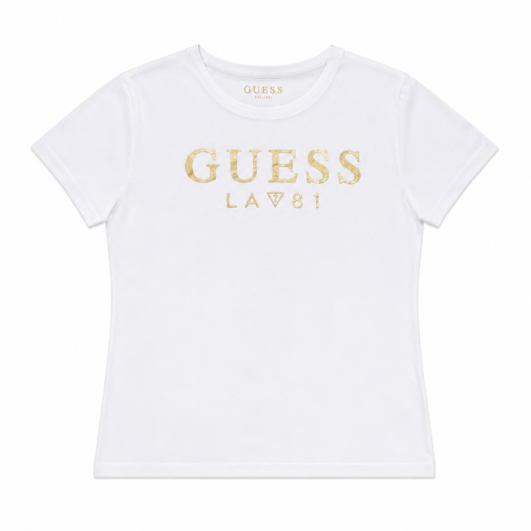 Polera Blanca Con Logo Dorado