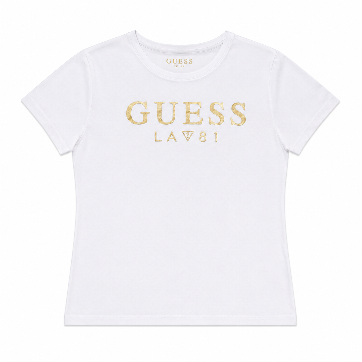 Polera Guess Blanca Letras Doradas Polera Blanca Con Logo Dorado - Imagen 1